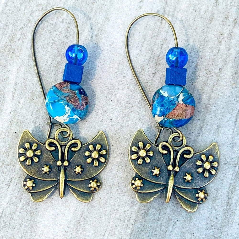 Blue Jasper butterfly earrings.